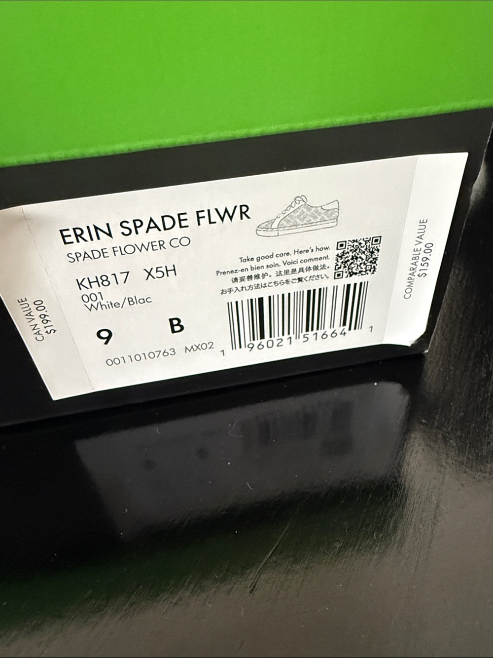 Kate Spade”Erin” Spade Flower 9 Black & White Leather Sneaker - Women NIB - Picture 3 of 7